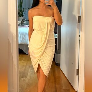 BCBGMaxAzria Strapless Cream Draped Cocktail Dress, Size 4